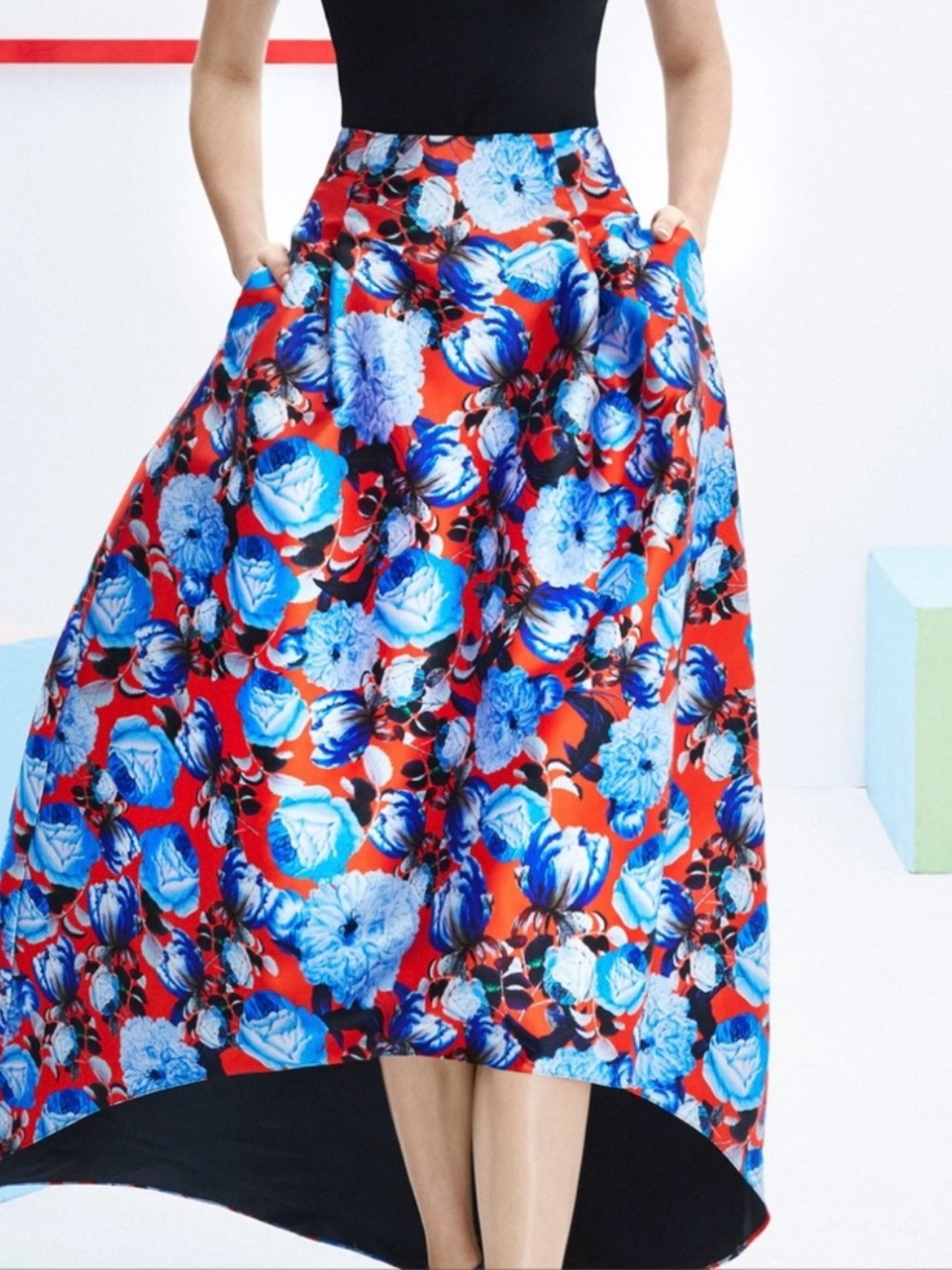 NWT Sachin & Babi Avalon High-Low Maxi Skirt Frenso Floral Red Blue Size 6
